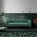 Miniatyrbild 2 av 6: Soffa 3 platser - Grön sammet - L 207 x P 87 x H 77 cm - MATHIS - Massiv trästruktur