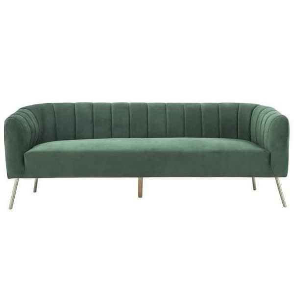 Soffa 3 platser - Grön sammet - L 207 x P 87 x H 77 cm - MATHIS - Massiv trästruktur