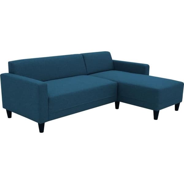 BIR 4-sits fast hörnsoffa - Marinblå tyg - Vändbar - L 197 x D 117 x H 65 cm