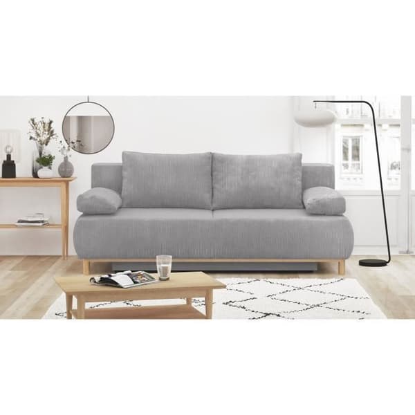 MIKA 3-sits cabriolet bänk - Ljusgrå manchester - Förvaringslåda - L 192 x H 84 x D 93 cm