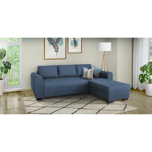 Fast vändbar 4-sits hörnsoffa - Blått tyg - L245 x D150 x H86 cm - HAMILTON - Tillverkad i Ukraina