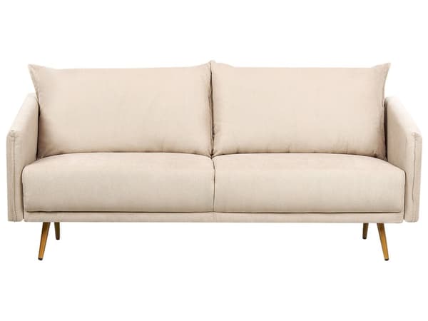 Sofa Beige Fløyel 3 Seter Ryggstøttet Sete Metall Gyllene Ben Retro Glam