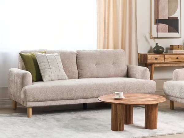 3-seters Sofa Beige Boucle Treben Loveseat Sofa Retro Minimalistisk Stuemøbler