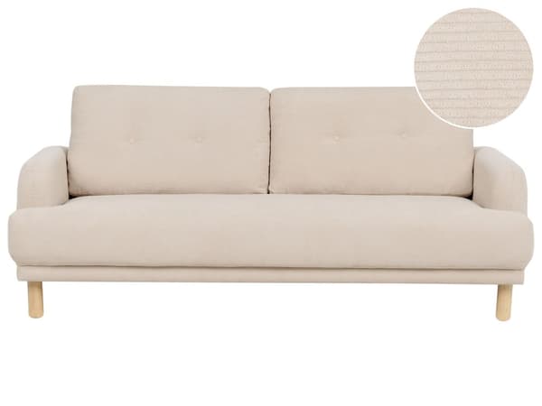 3-seters Sofa Beige Kordfløyel Treben Loveseat Sofa Retro Minimalistisk Stuemøbler