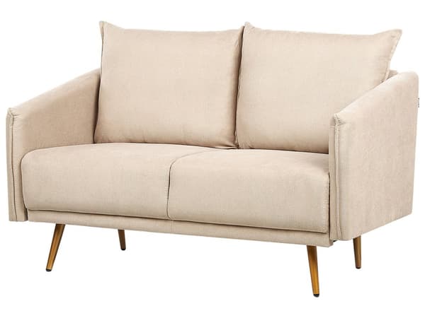 Sofa Beige Fløyel 2 Seter Ryggstøttet Sete Metall Gyllene Ben Retro Glam