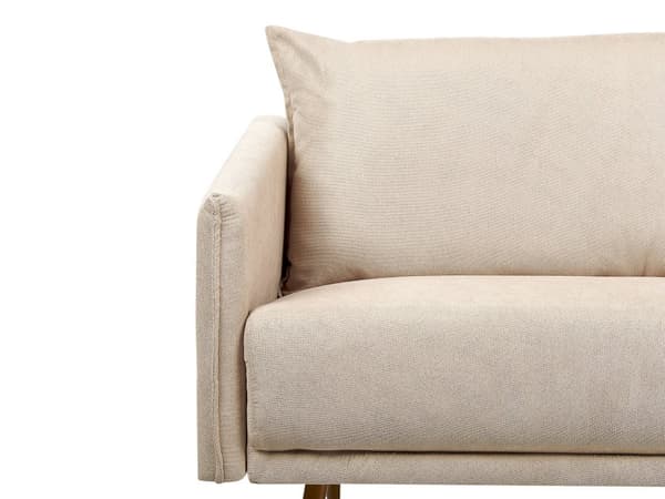 Sofa Beige Fløyel 2 Seter Ryggstøttet Sete Metall Gyllene Ben Retro Glam