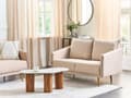 Miniatyrbilde 2 av 11: Sofa Beige Fløyel 2 Seter Ryggstøttet Sete Metall Gyllene Ben Retro Glam