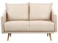 Miniatyrbilde 1 av 11: Sofa Beige Fløyel 2 Seter Ryggstøttet Sete Metall Gyllene Ben Retro Glam