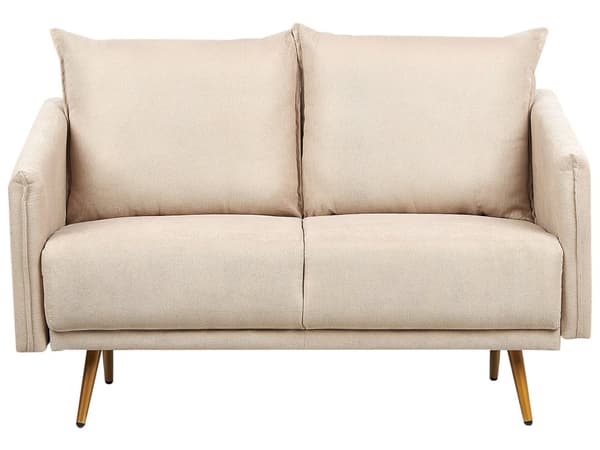 Sofa Beige Fløyel 2 Seter Ryggstøttet Sete Metall Gyllene Ben Retro Glam