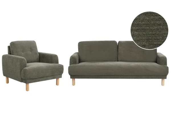 Sofagruppe 3-seters Sofa Lenestol Mørkegrønn Kordfløyel Treben Loveseat Retro Minimalistisk Stue Møbler
