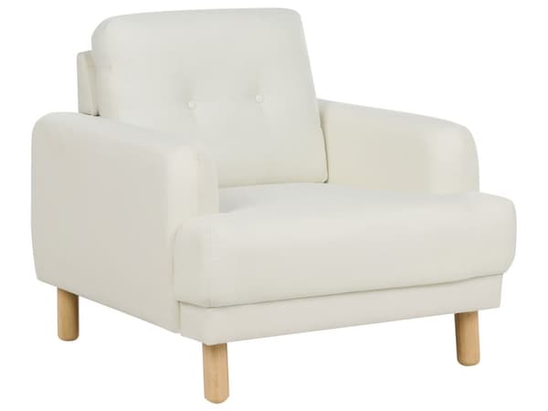 Sofagruppe 3-seters Sofa Lenestol Off-White Polyester Stoff Treben Loveseat Retro Minimalistisk Stue Møbler