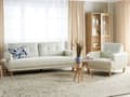 Miniatyrbilde 2 av 11: Sofagruppe 3-seters Sofa Lenestol Off-White Polyester Stoff Treben Loveseat Retro Minimalistisk Stue Møbler