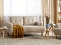 Miniatyrbillede 2 af 11: Sofa Beige Fløjl 2 Personers Tyk Polstret Dyb Blød Stofsofa til Stuen Vintage Retro Inspiration Stue Møbel Moderne Fløjlsofa