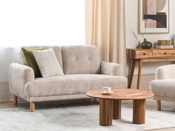 Sofa Beige Boucle 2 Personers Tyk Polstret Dyb Blød Stofsofa til Stuen Vintage Retro Inspiration Stue Møbel Moderne