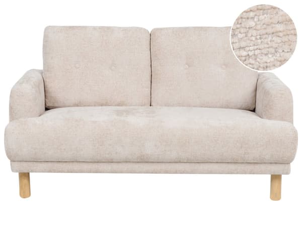 Sofa Beige Boucle 2 Personers Tyk Polstret Dyb Blød Stofsofa til Stuen Vintage Retro Inspiration Stue Møbel Moderne