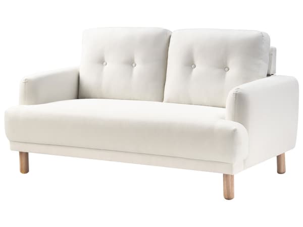 Sofa Off White Polyester 2 Personers Tyk Polstret Dyb Blød Stofsofa til Stuen Vintage Retro Inspiration Stue Møbel Moderne