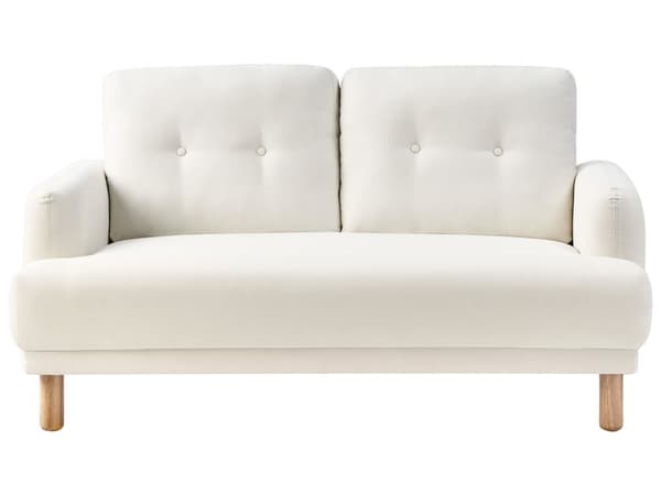 Sofa Off White Polyester 2 Personers Tyk Polstret Dyb Blød Stofsofa til Stuen Vintage Retro Inspiration Stue Møbel Moderne
