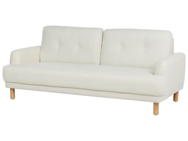 Sofa Off White Polyester 3 Personers Tyk Polstret Dyb Blød Stofsofa til Stuen Vintage Retro Inspiration Stue Møbel Moderne