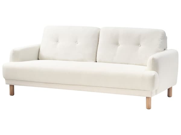 Sofa Off White Polyester 3 Personers Tyk Polstret Dyb Blød Stofsofa til Stuen Vintage Retro Inspiration Stue Møbel Moderne