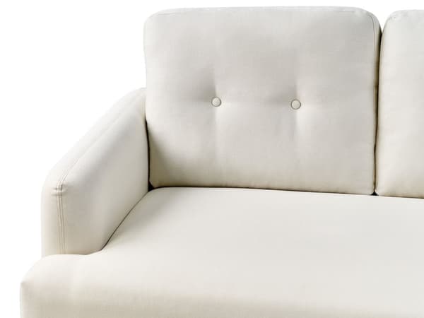Sofa Off White Polyester 3 Personers Tyk Polstret Dyb Blød Stofsofa til Stuen Vintage Retro Inspiration Stue Møbel Moderne