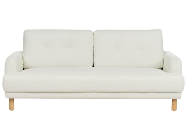 Sofa Off White Polyester 3 Personers Tyk Polstret Dyb Blød Stofsofa til Stuen Vintage Retro Inspiration Stue Møbel Moderne