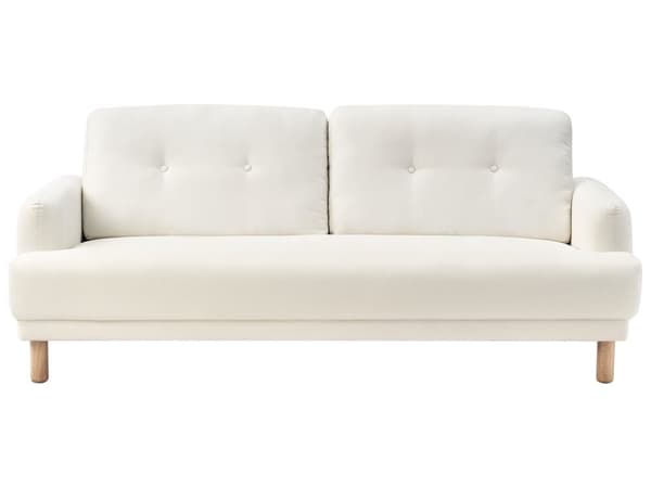 Sofa Off White Polyester 3 Personers Tyk Polstret Dyb Blød Stofsofa til Stuen Vintage Retro Inspiration Stue Møbel Moderne