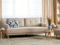 Miniatyrbild 2 av 11: Soffa 3-sits Beige Manchestertyg Träben Loveseat Retro Minimalistiska Vardagsrumsmöbler