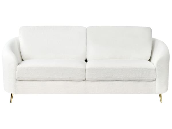Soffa Vit Boucléklädsel Guldben 3-sits Retro