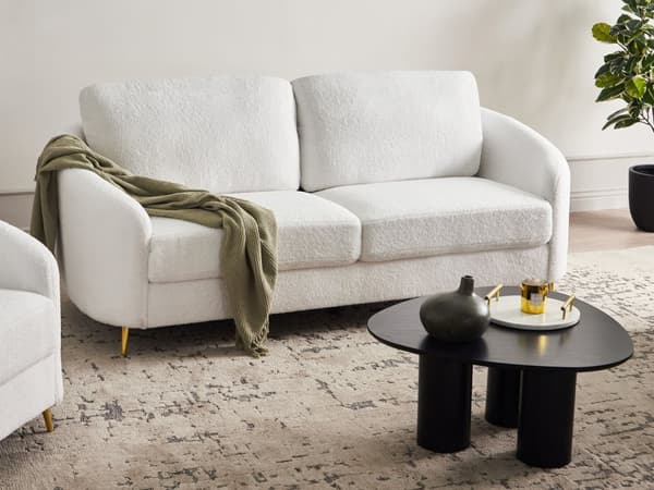Soffa Vit Boucléklädsel Guldben 3-sits Retro
