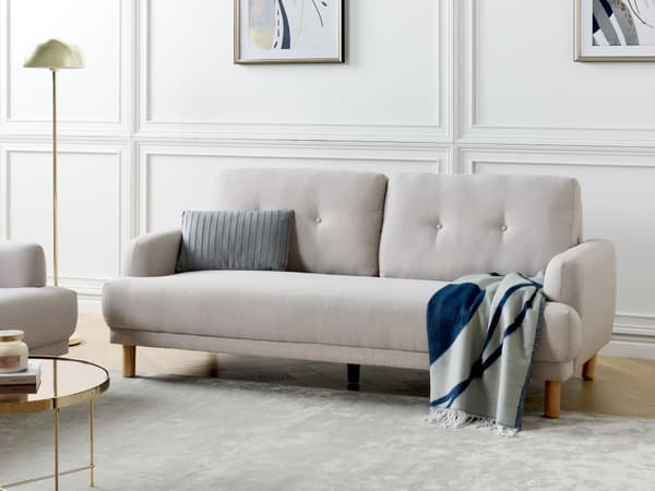 Soffa 3-sits Taupe Polyestertyg Träben Loveseat Retro Minimalistiska Vardagsrumsmöbler