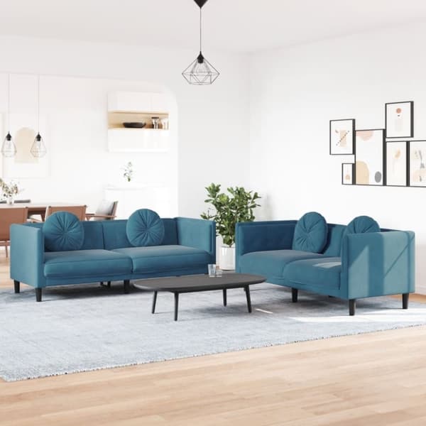 vidaXL sofasæt 2 dele med puder velour blå