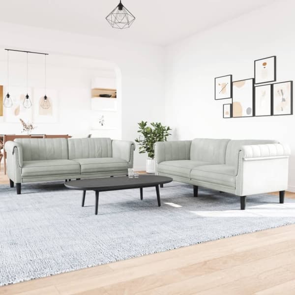 vidaXL Soffgrupp 2 delar ljusgrå sammet