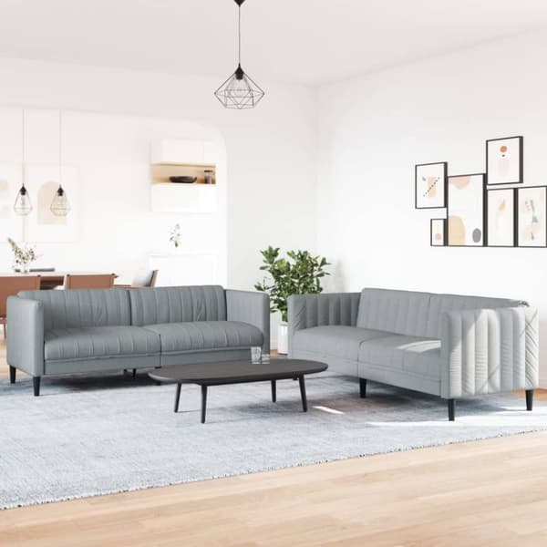 vidaXL Soffgrupp 2 delar ljusgrå tyg