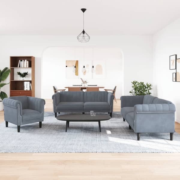 vidaXL sofasæt 3 dele velour mørkegrå