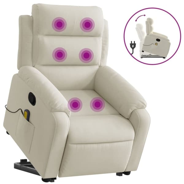 vidaXL Massagefåtölj med uppresningshjälp Gräddvit sammet