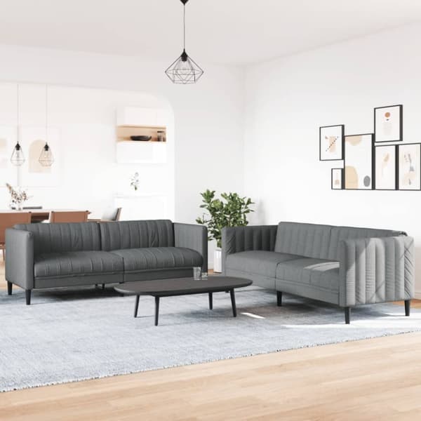 vidaXL Soffgrupp 2 delar mörkgrå tyg