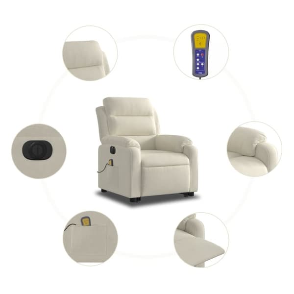 vidaXL massagestol med løftefunktion velour cremefarvet
