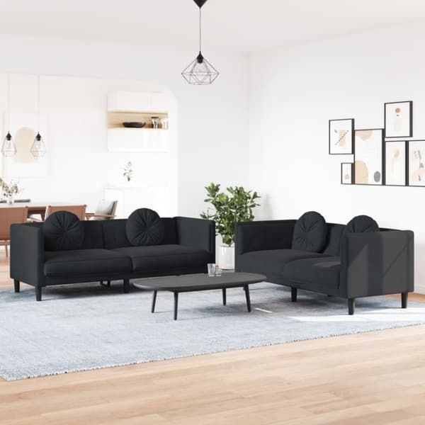 vidaXL sofasæt 2 dele med puder velour sort