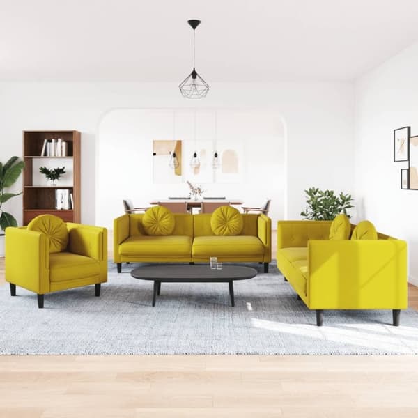 vidaXL sofasæt 3 dele med puder velour gul