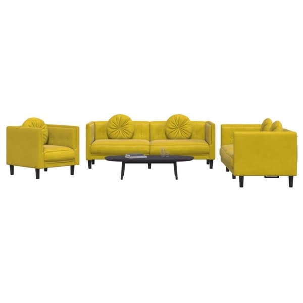 vidaXL sofasæt 3 dele med puder velour gul
