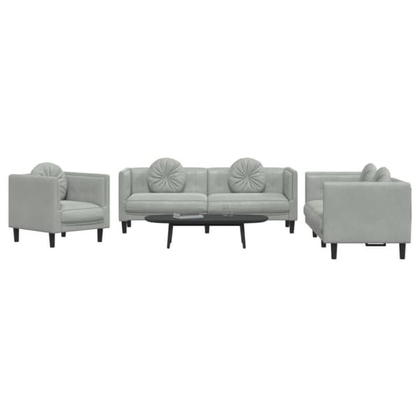 vidaXL sofasæt 3 dele med puder velour lysegrå