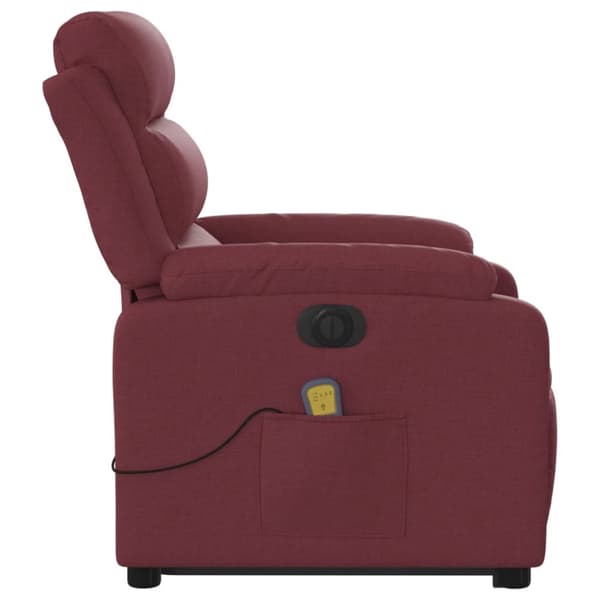 vidaXL Elektrisk massagefåtölj med uppresningshjälp vinröd tyg