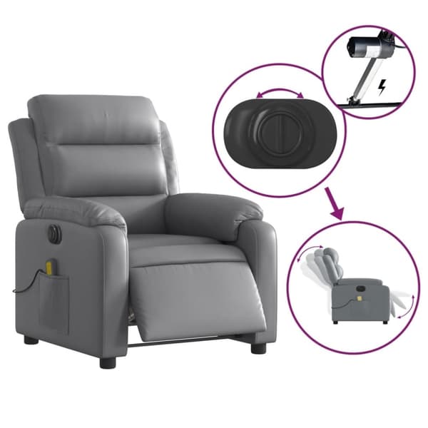 vidaXL Elektrisk massagefåtölj grå konstläder