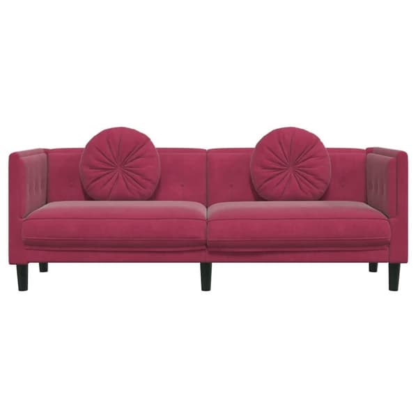 vidaXL 3-personers sofa med hynder velour vinrød