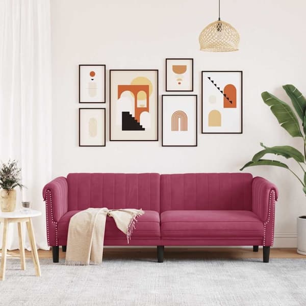 vidaXL Soffa 3-sits vinröd sammet