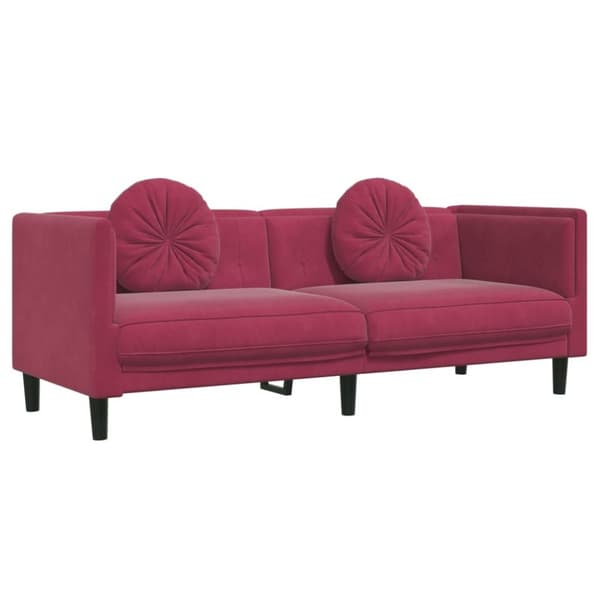 vidaXL Soffa med kuddar 3-sits vinröd sammet