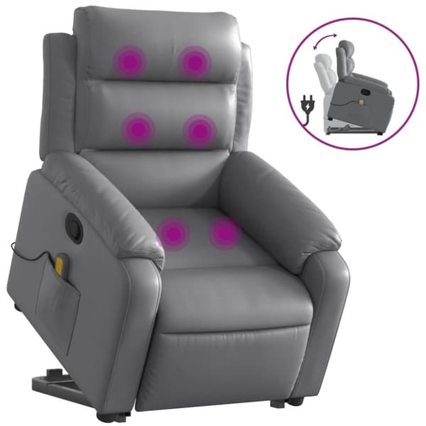 vidaXL Massagefåtölj med uppresningshjälp Grå konstläder