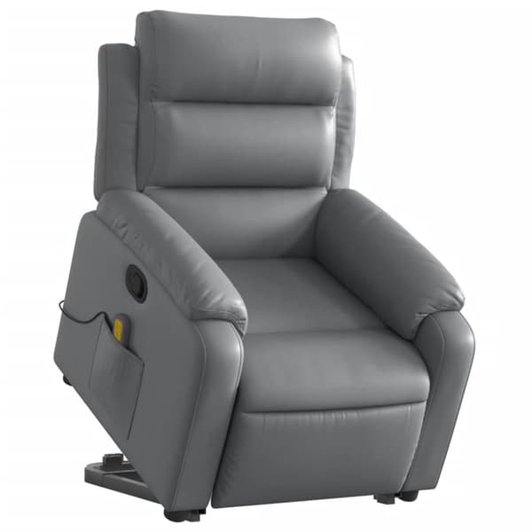 vidaXL Massagefåtölj med uppresningshjälp Grå konstläder