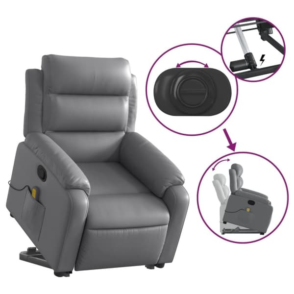 vidaXL Massagefåtölj med uppresningshjälp Grå konstläder