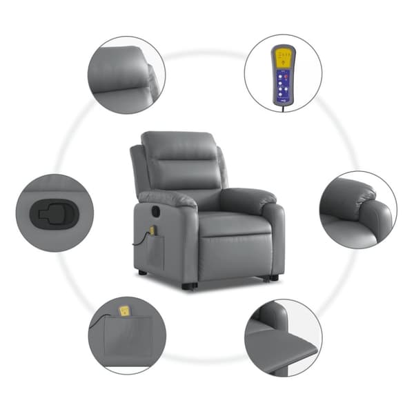 vidaXL Massagefåtölj med uppresningshjälp Grå konstläder